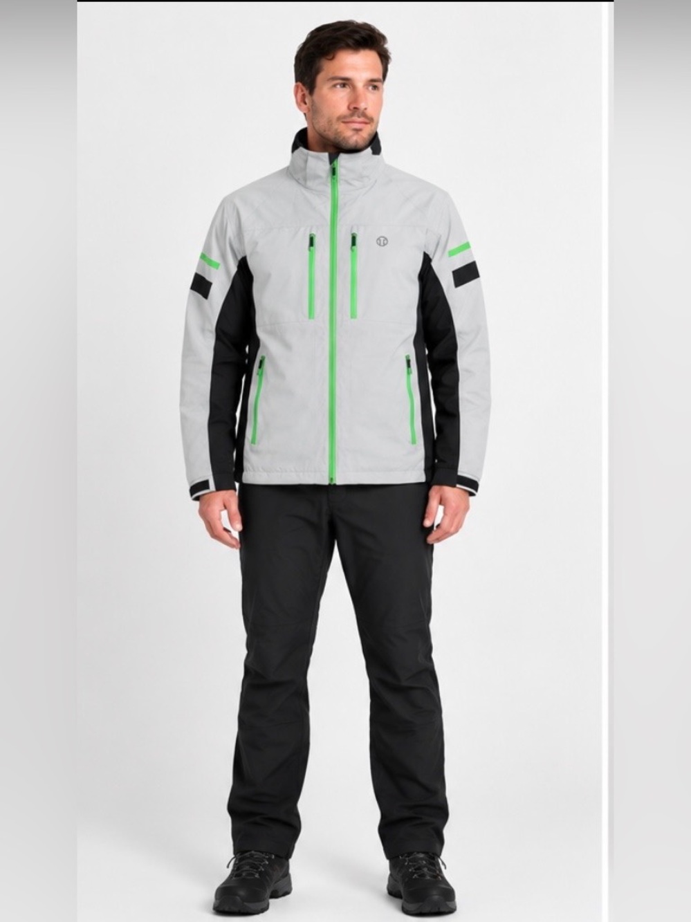 Sunice Light Gray Softshell Jacket with Lime Zippers New size L